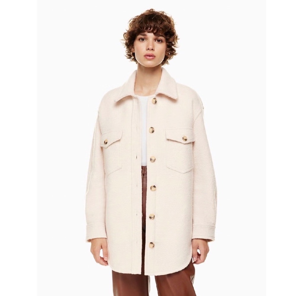 Wilfred Aritzia Merino Wool Shacket Button Front Oversized Cream Clean Girl XS